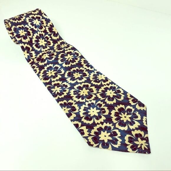 Oscar De La Renta Blue & Cream Floral Neck Tie - Picture 1 of 7